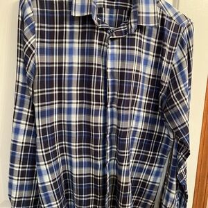 Express Navy and Light Blue Plaid Shirt